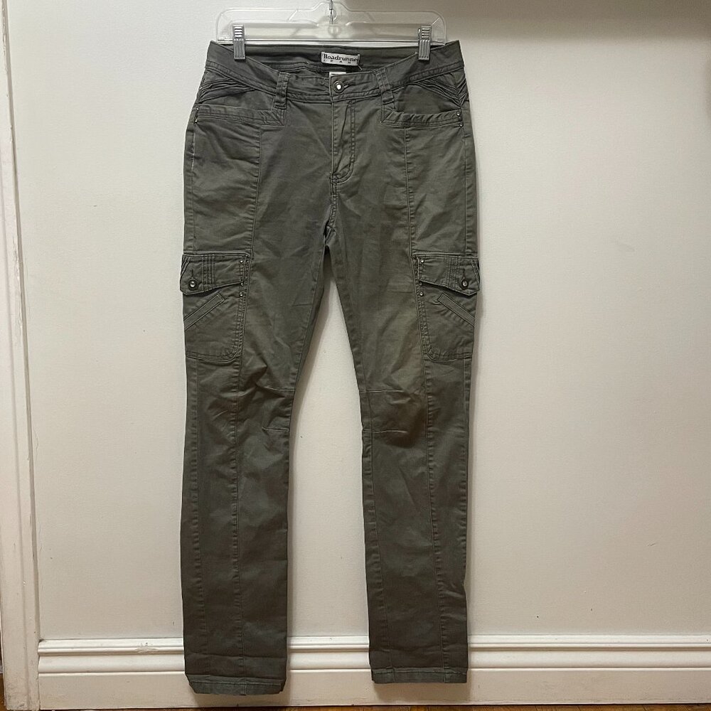 Roadrunner Jeans Olive Green Moto Slim Fit Utility Style Pants Women's Size 8